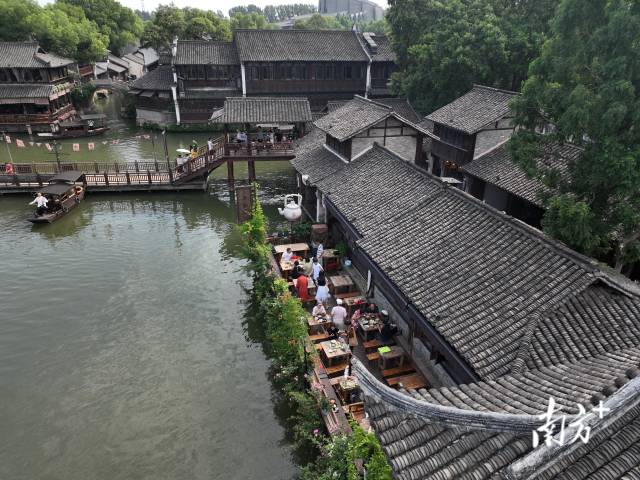 嘉兴桐乡乌镇景区内的“早茶客”。